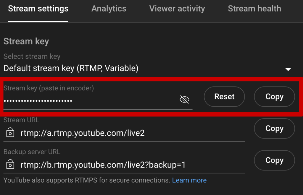 Get stream key from YouTube