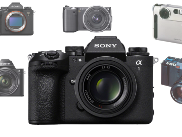 A collage of some of the most important cameras in the history of Sony