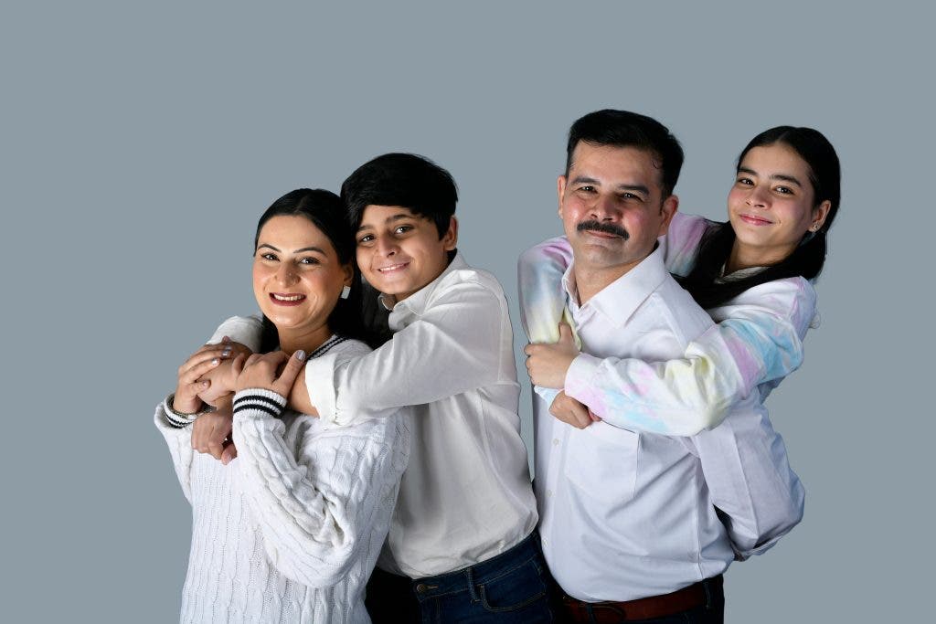 a photo booth of a family