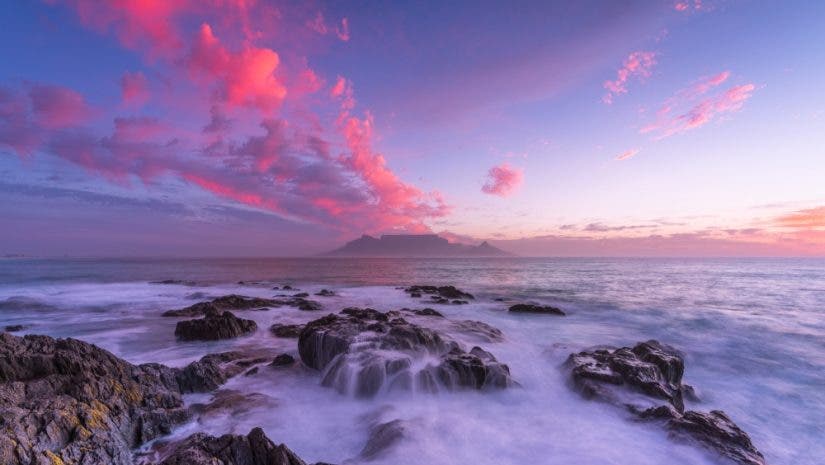 The iconic view of Table Mountain from Blouberstrand in Cape Town