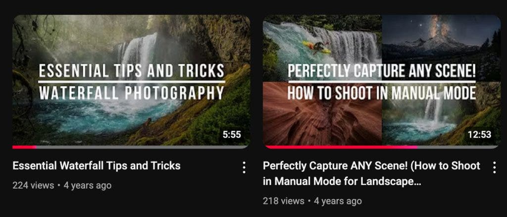 Notice the difference between the titles and thumbnails in two of my most viewed videos (top) and two of my least viewed videos (bottom) - Images by Austin James Jackson