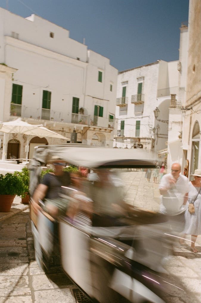 slow shutter photo of a busy street