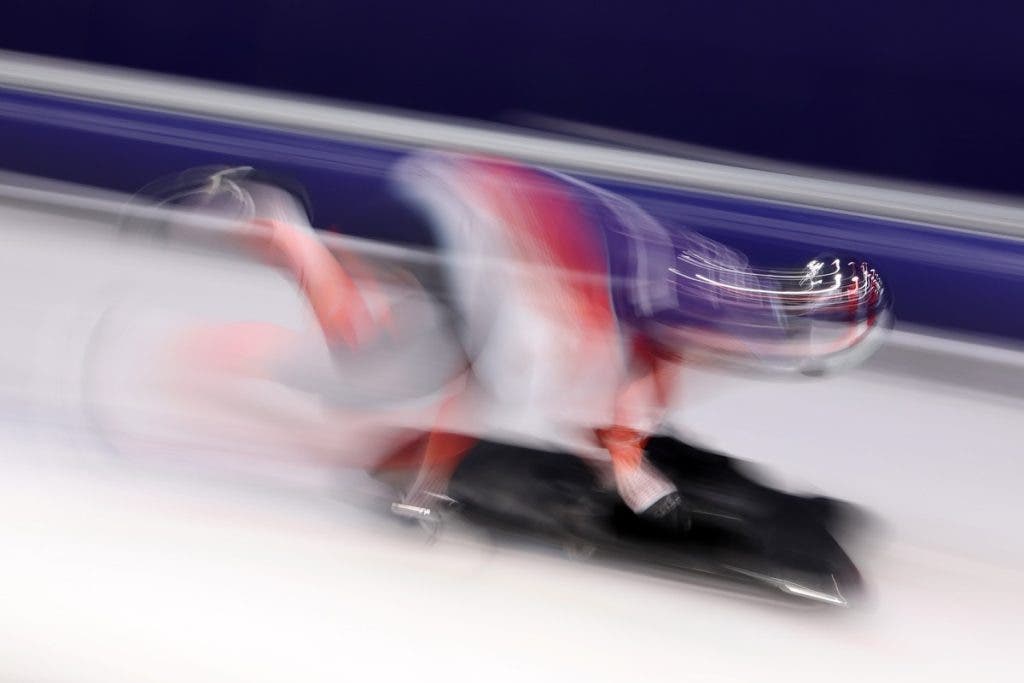 CORTINA D'AMPEZZO, ITALY - FEBRUARY 09: Janine Flock of Team Austria participates during Skeleton Women's Singles training on day three of the Milano Cortina 2026 Winter Olympic games at Cortina Sliding Centre on February 09, 2026 in Cortina d'Ampezzo, Italy. (Photo by Richard Heathcote/Getty Images)