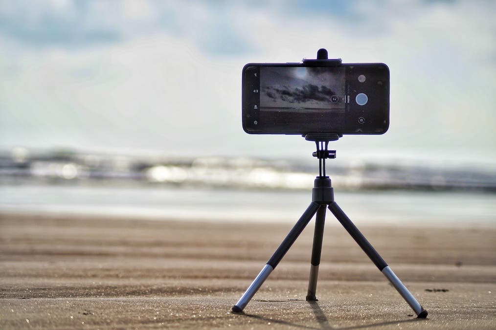 tabletop tripod at a beach