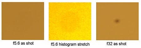 f5.6 as shot, f5.6 histogram stretch, f32 as shot Photo